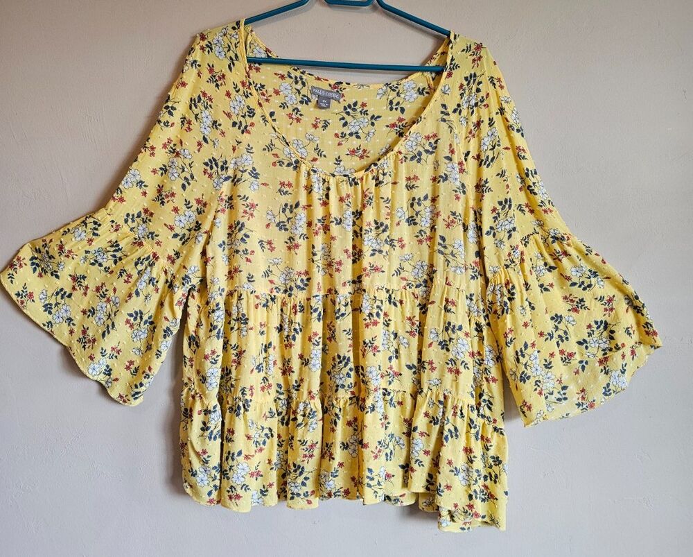 Women's Size 2XL Floral Print Lace Detail Long Sleeve Blouse Boho-Falls Creek